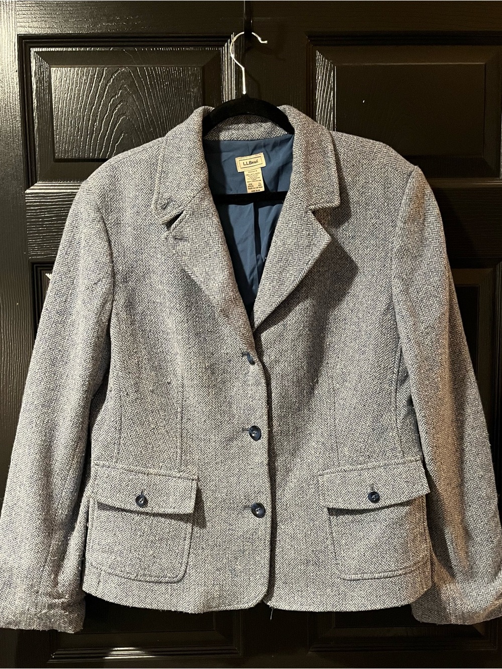 Vintage L.L. Bean Wool/Silk Blend Women's Gray Herringbone Blazer
